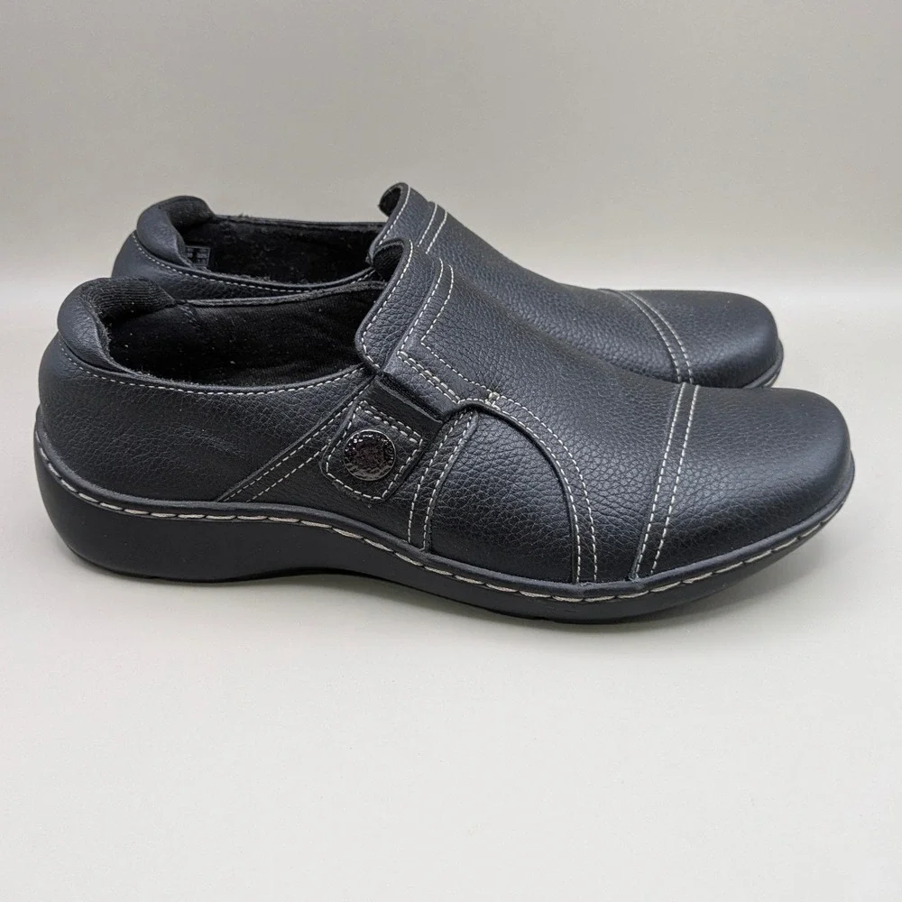 Clarks Cheyn Madi‎ Black Leather Slip-On Comfort Flats Loafers Size 6